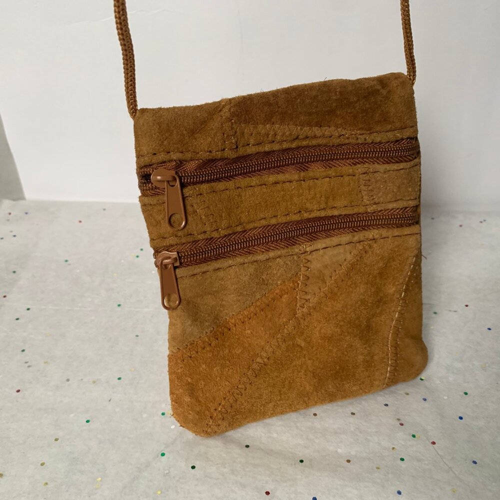 Mini Patchwork 2 Zip Crossbody Purse Brown Suede … - image 3